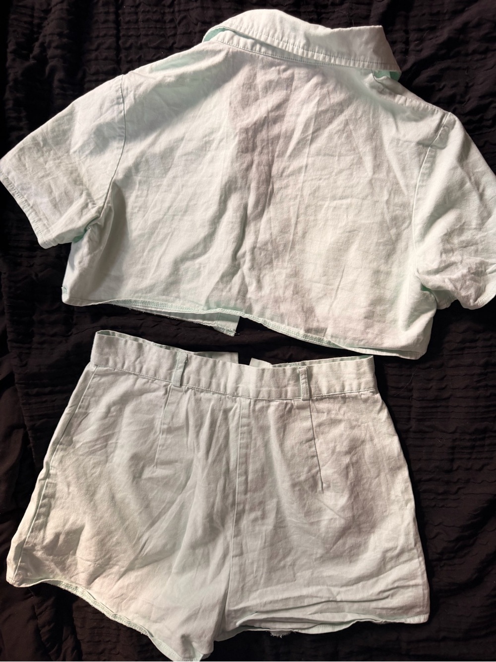 Light Mint Cropped Button-Front Shorts Set - Picture 3 of 3